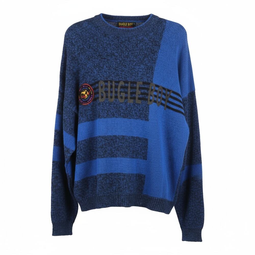 Bugle Boy Vintage 90s Colorblock Sweater Global Challenge Crewneck Knit Blue M